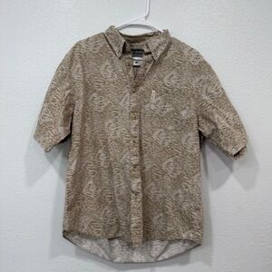 Columbia‎ Mens L Button Down Short Sleeve Shirt Beige Patterned Casual